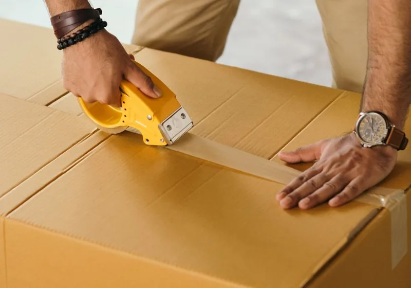 Karton wird für den Transport verschlossen